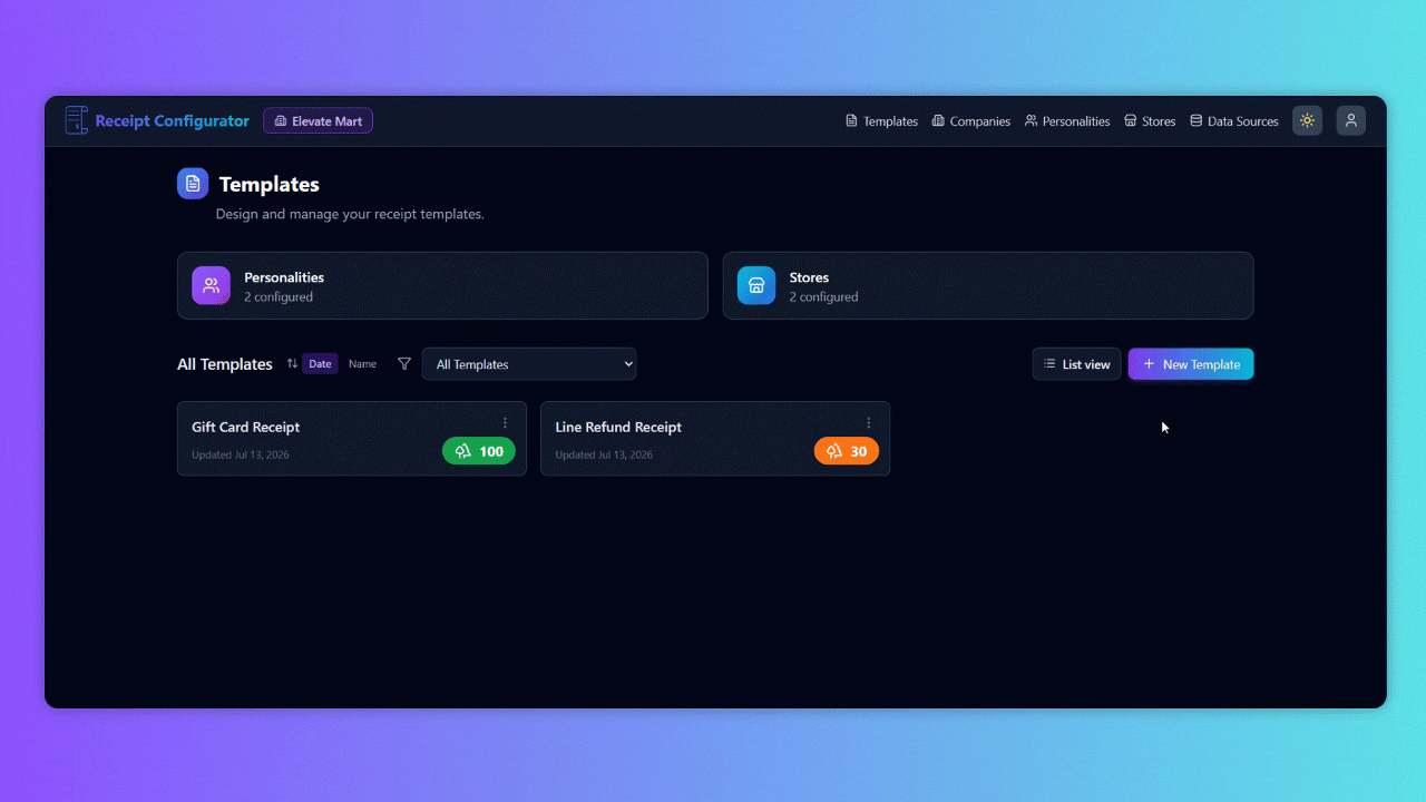 Receipt Configurator Demo